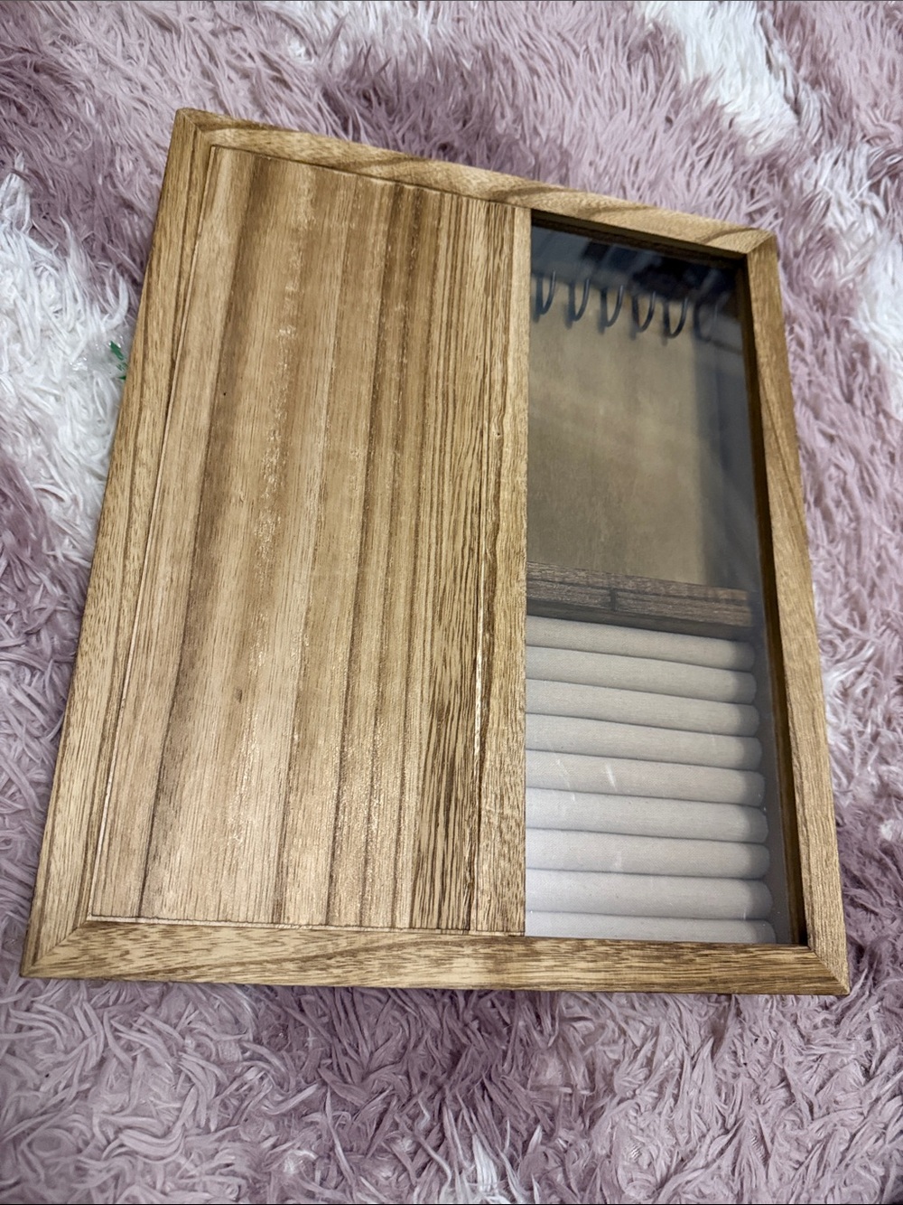 Wood Grain Jewelry Organizer Box with Glass Lid - Natural Brown real wood